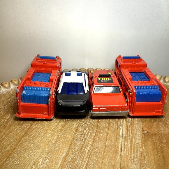 Hot Wheels Emergency Lot- 2 Fire Eater Fire Trucks, Police Car, Fire Chief Sedan - Picture 2 of 14